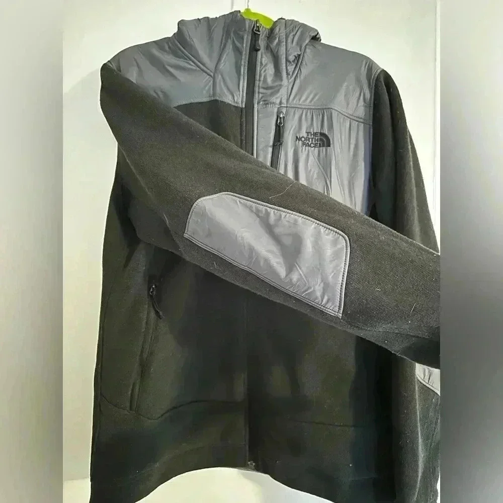 The North Face Gordon Anza Black Grey Full Zip Windbreaker Hooded zip up Fleece